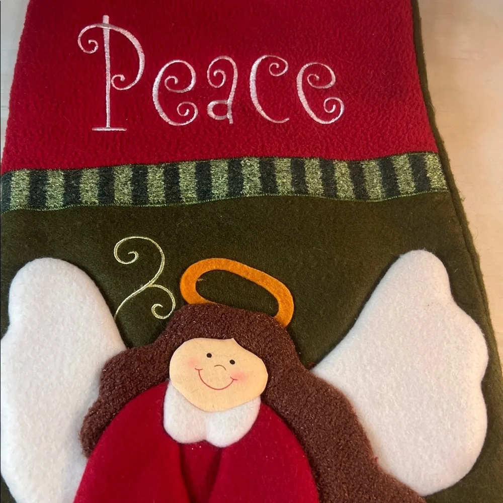 Angel Christmas Stocking with Red and Green Design Large